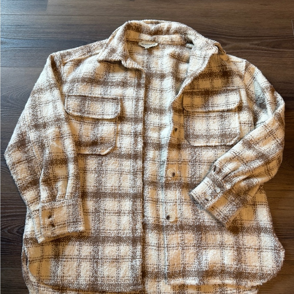 Sunday Cream and Brown Plaid Shirt
